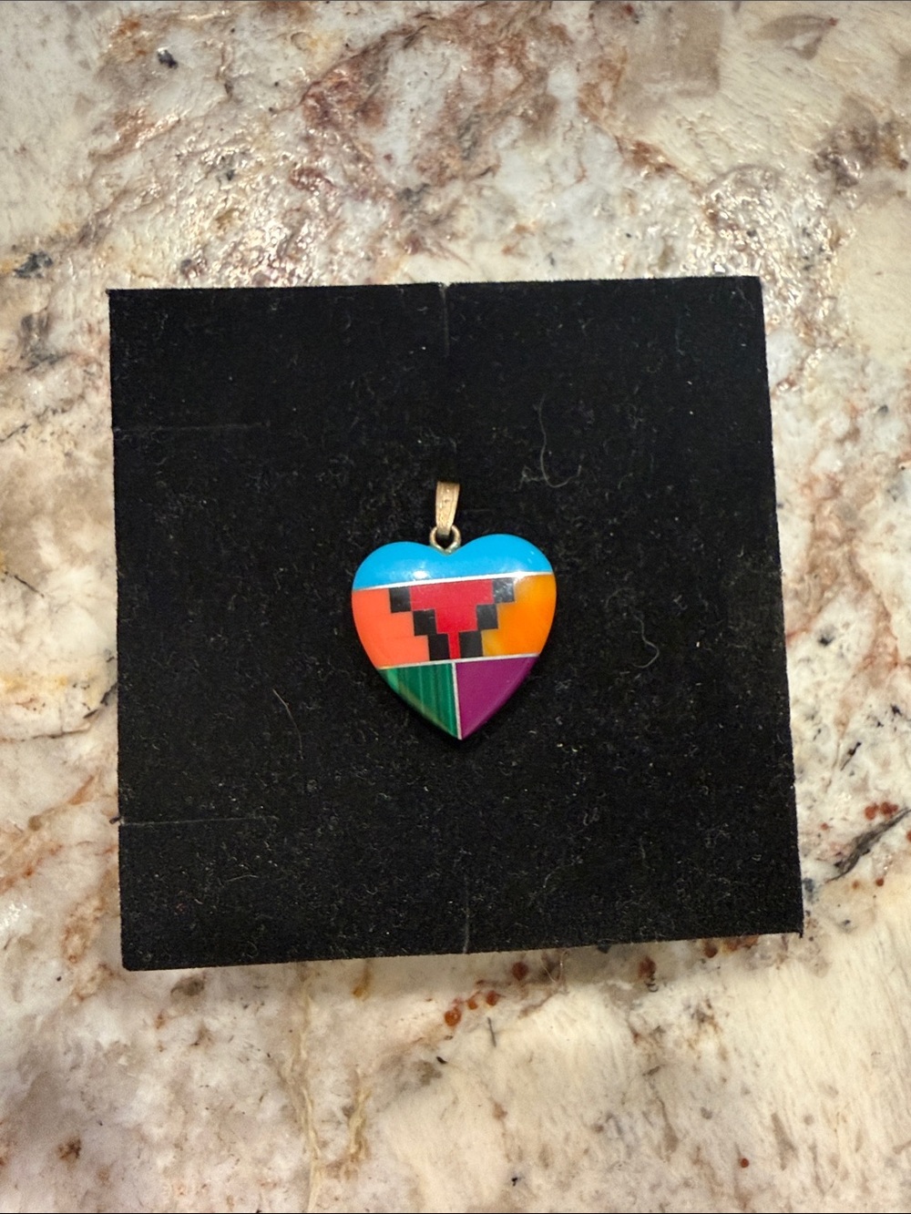 Colorful Southwestern Heart Inlay Pendant Necklace - Multicolor